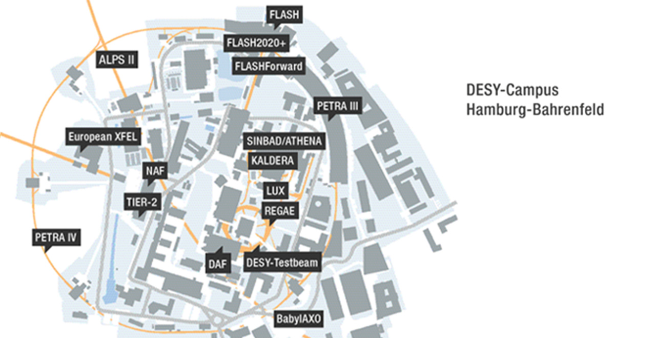 Location map of DESY's research facilities & projects. Location map of DESY's research facilities & projects.