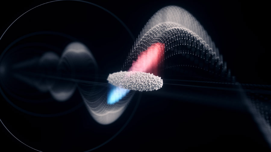 Graphic of active energy compression of an electron bunch generated with a laser-plasma accelerator in a radiofrequency field