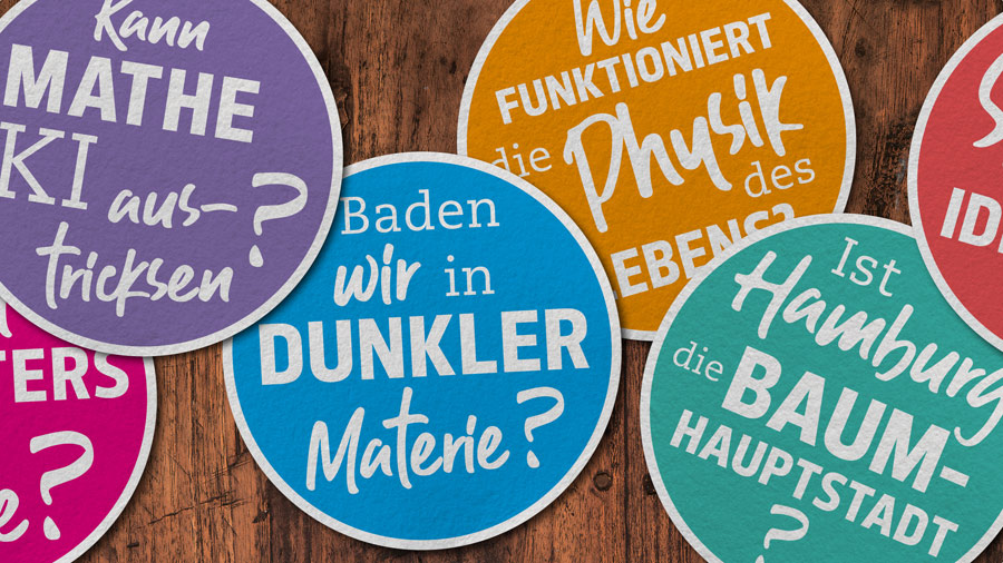 Graphic of colourful stickers with questions