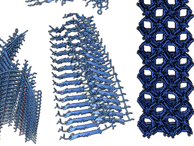 Scientific graph of different molecular formations in different shades of blue.