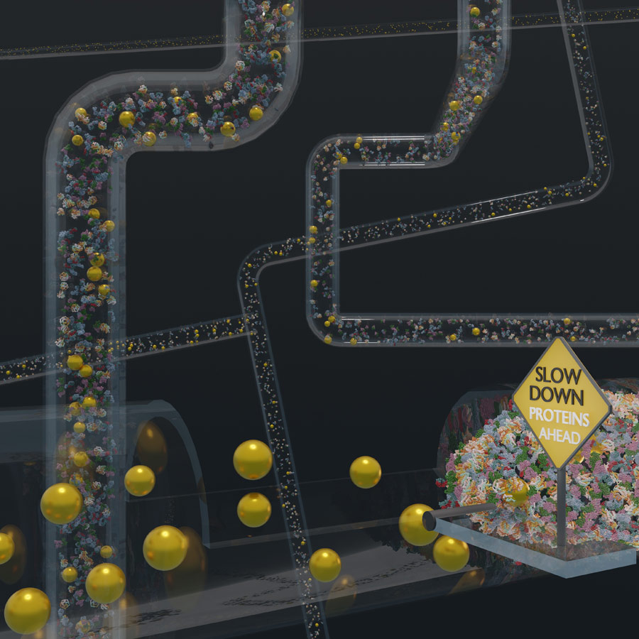 Graphic illustration of the types of environments in which gold nanoparticles can be used